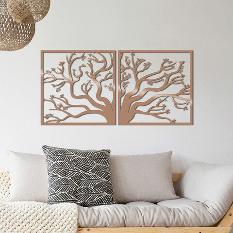 Decoratiune de perete, tree2, metal, 100 x 50 cm, cupru