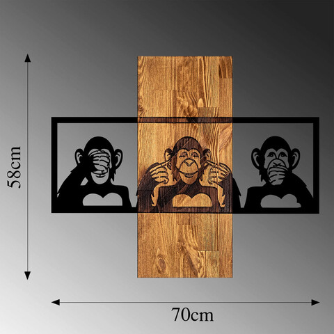 Decoratiune de perete, MA-300, 50% lemn/50% metal, Dimensiune: 58 x 71 cm, Nuc / Negru