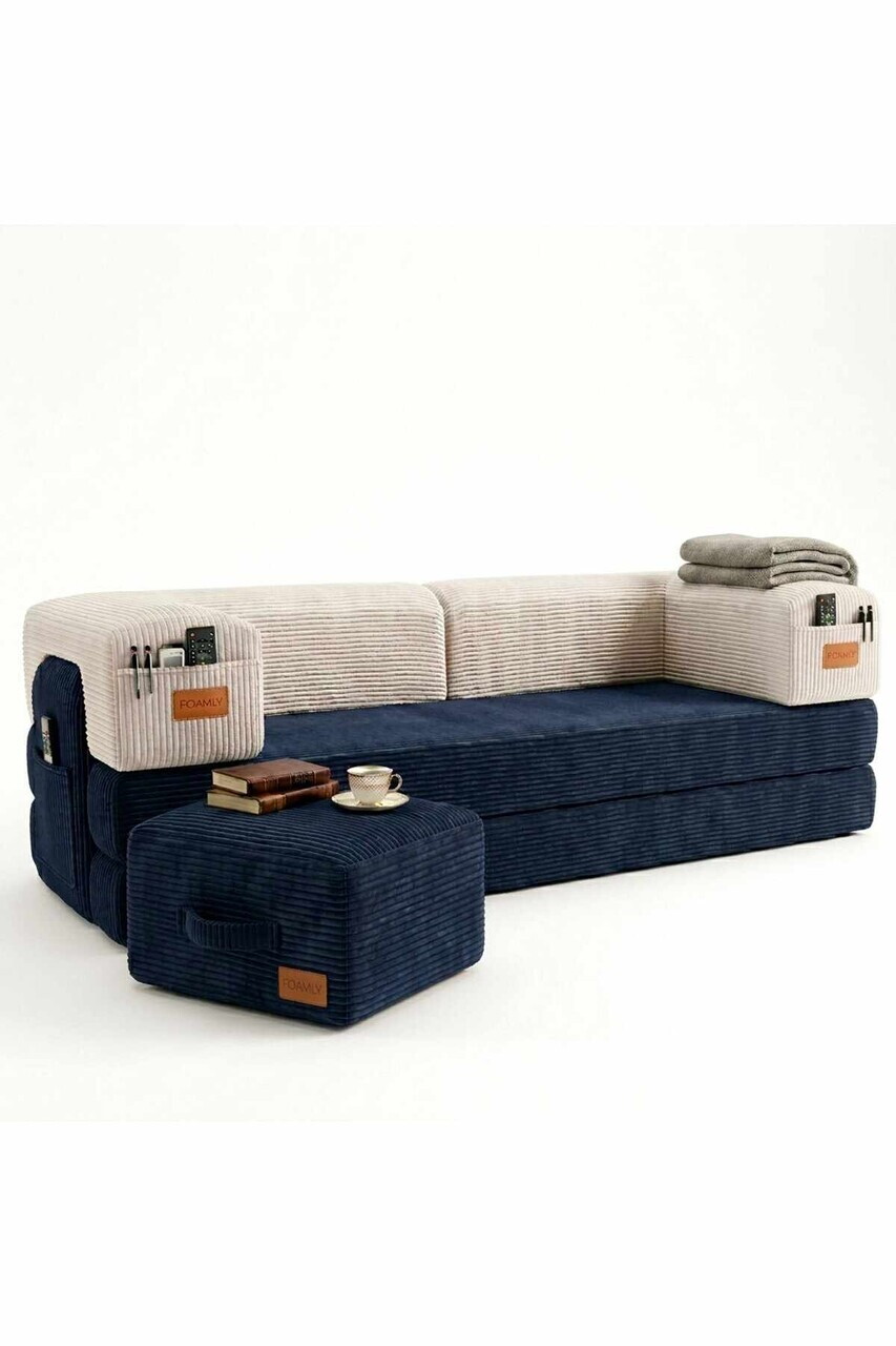 Canapea extensibila 3 locuri, Atelier del Sofa, 326NYR1160, Albastru închis / Crem — imaginea 3