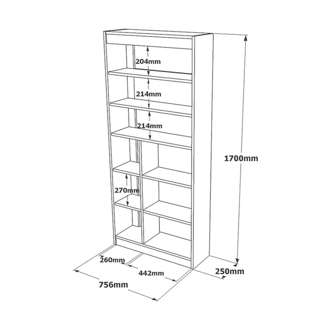 Corp biblioteca Viva, Pakoworld, 75.5x25x170 cm, PAL/metal, alb/sonoma