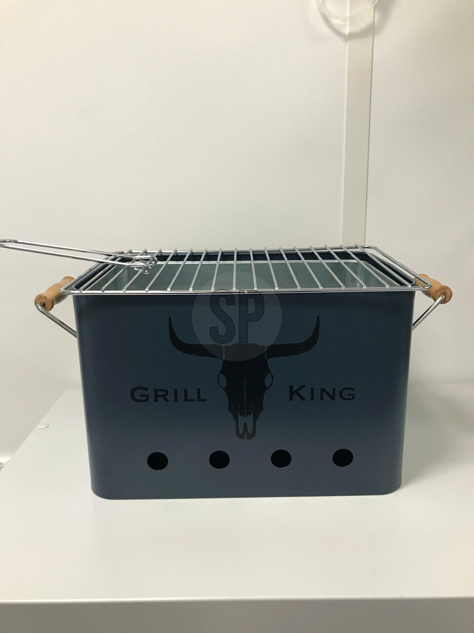 Gratar dreptunghiular Grill King, 32 x 20 x 20 cm, metal, albastru mat