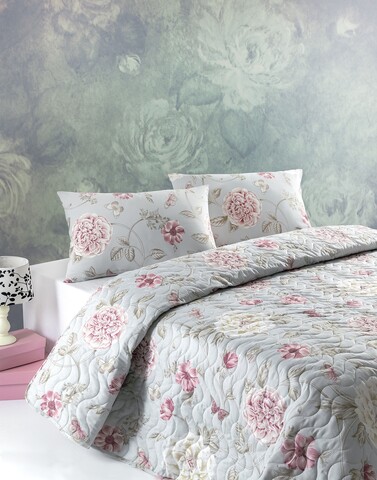 Set cuvertura cu 2 fete de perna, Eponj Home, Sandiego 143EPJ69419, 220 x 240 cm, amestec bumbac, verde/alb 143EPJ69419 imagine 2022