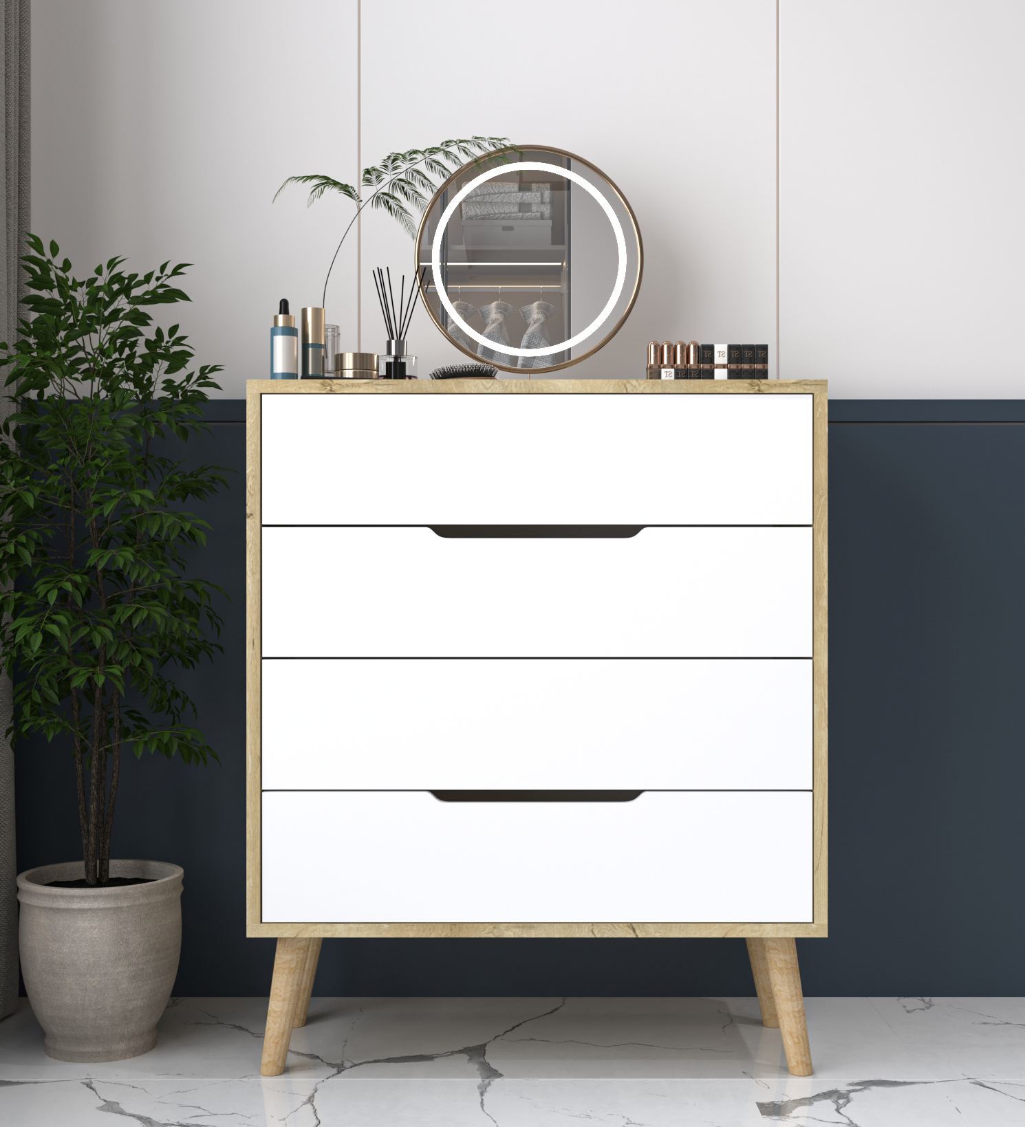 Dulap, Hanah Home, Flora, 78x95x45 cm, PAL, Stejar Safir / Alb