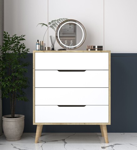 Dulap, Hanah Home, Flora, 78x95x45 cm, PAL, Stejar Safir / Alb