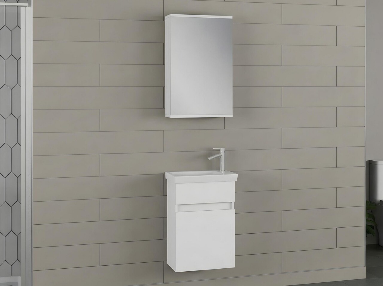 Set mobilier de baie (2 piese), Hanah Home, Sole 45, Alb mat - view 2