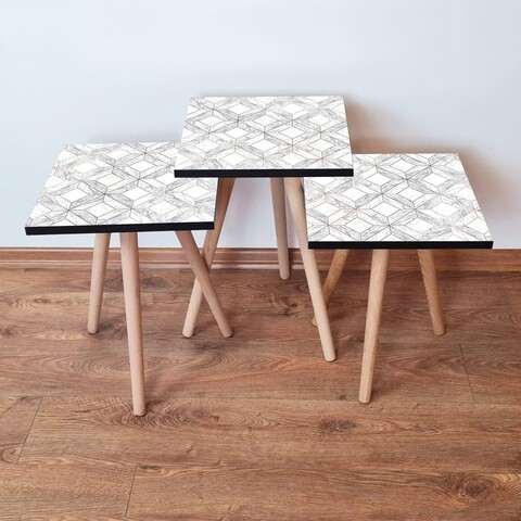 Set masute 3 piese, Leona, 3Shp319, Alb/Gri