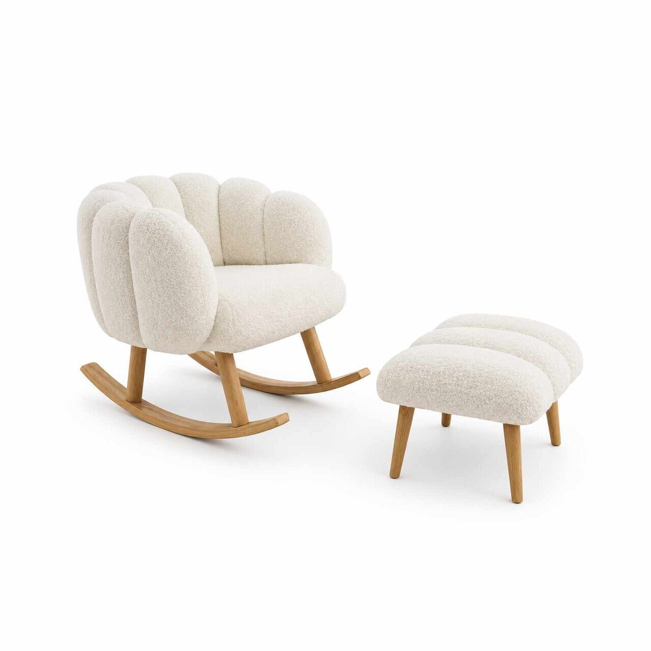 Set fotoliu cu aripioare și puf (2 piese), Atelier del Sofa, 666HAC5106, PAL, Alb — imaginea 4