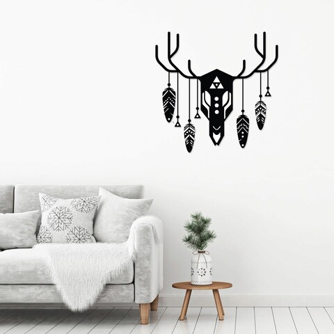 Decoratiune de perete, deer totem, metal, dimensiune: 60 x 60 cm, negru