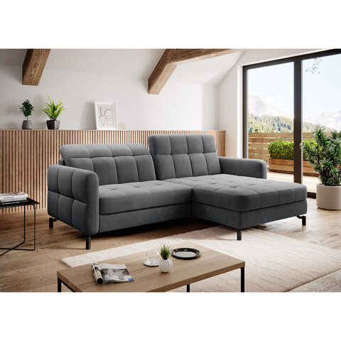 Coltar extensibil dreapta 3 locuri ELTAP, Lore-12, Lorelle, 225x160x105 cm, lemn/poliester, gri inchis
