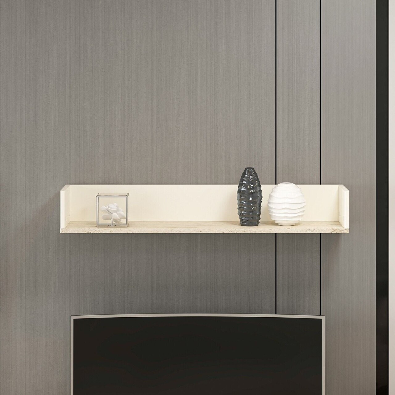 Comoda TV, Hanah Home, Valento, 115x17x25 cm, Piatră Lunii / Travertin — imaginea 2