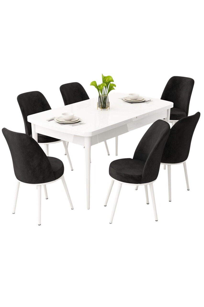 Set masa extensibila si scaune (7 piese), Hanah Home, Rax, Alb/Negru — imaginea 2