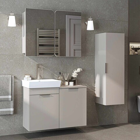 Set Dulap de Baie cu Chiuvetă și Oglindă (3 Piese), Hanah Home, Dubai, PAL, Gresie