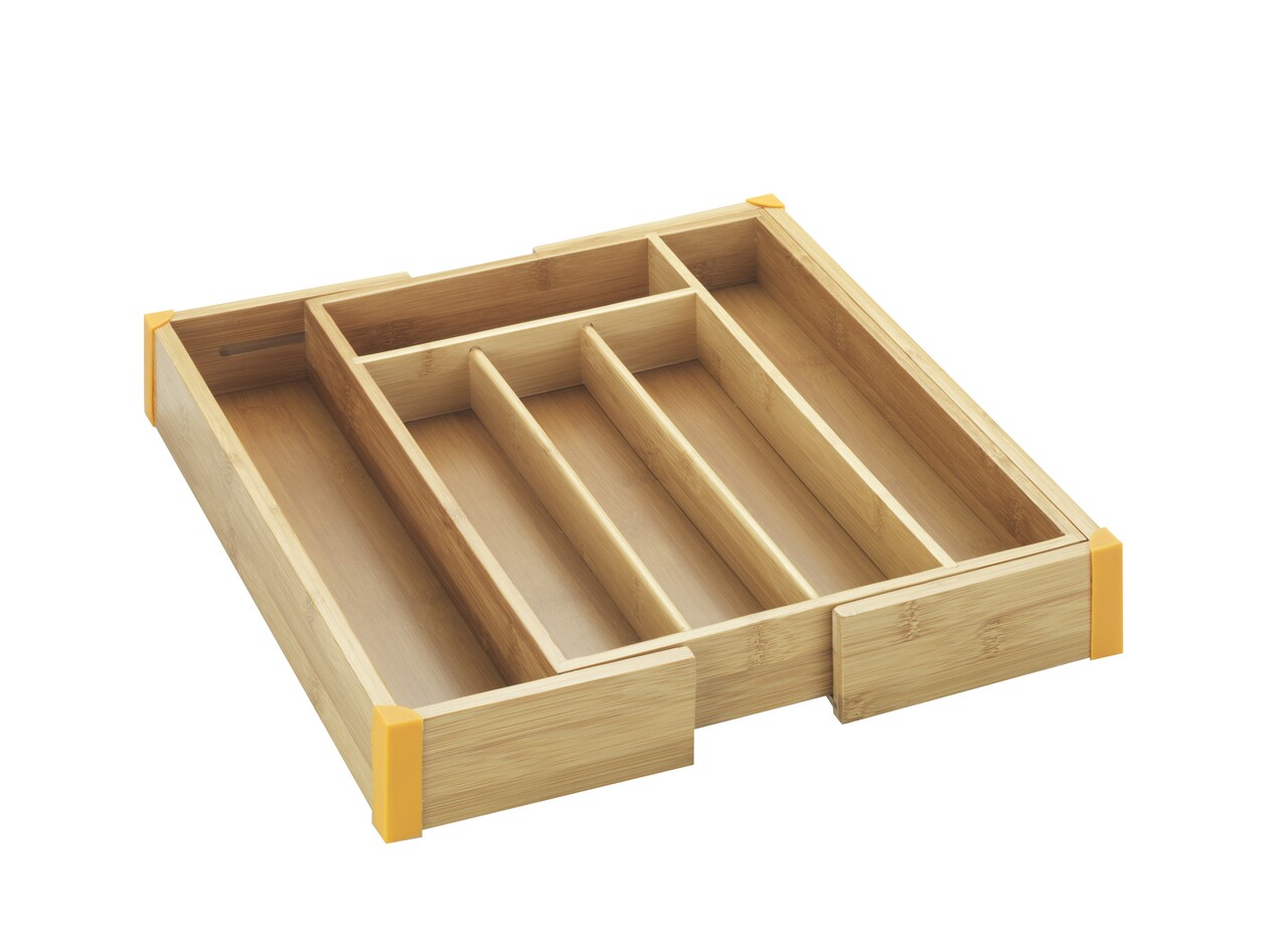 Organizator extensibil pentru tacamuri, Maximex, Bamboo, 35.7 x 5.1 x 25.7/38.5 cm, bambus, maro