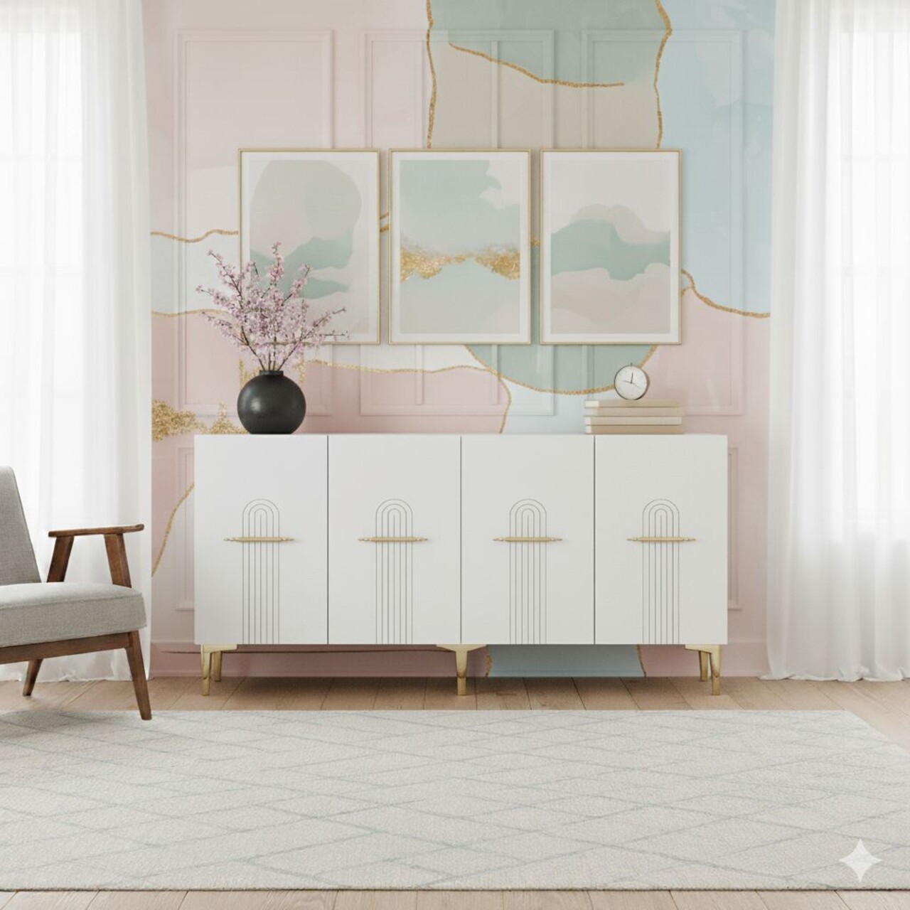 Consola, Hanah Home, Ida 150, 150x75x32 cm, Alb/Auriu - view 4