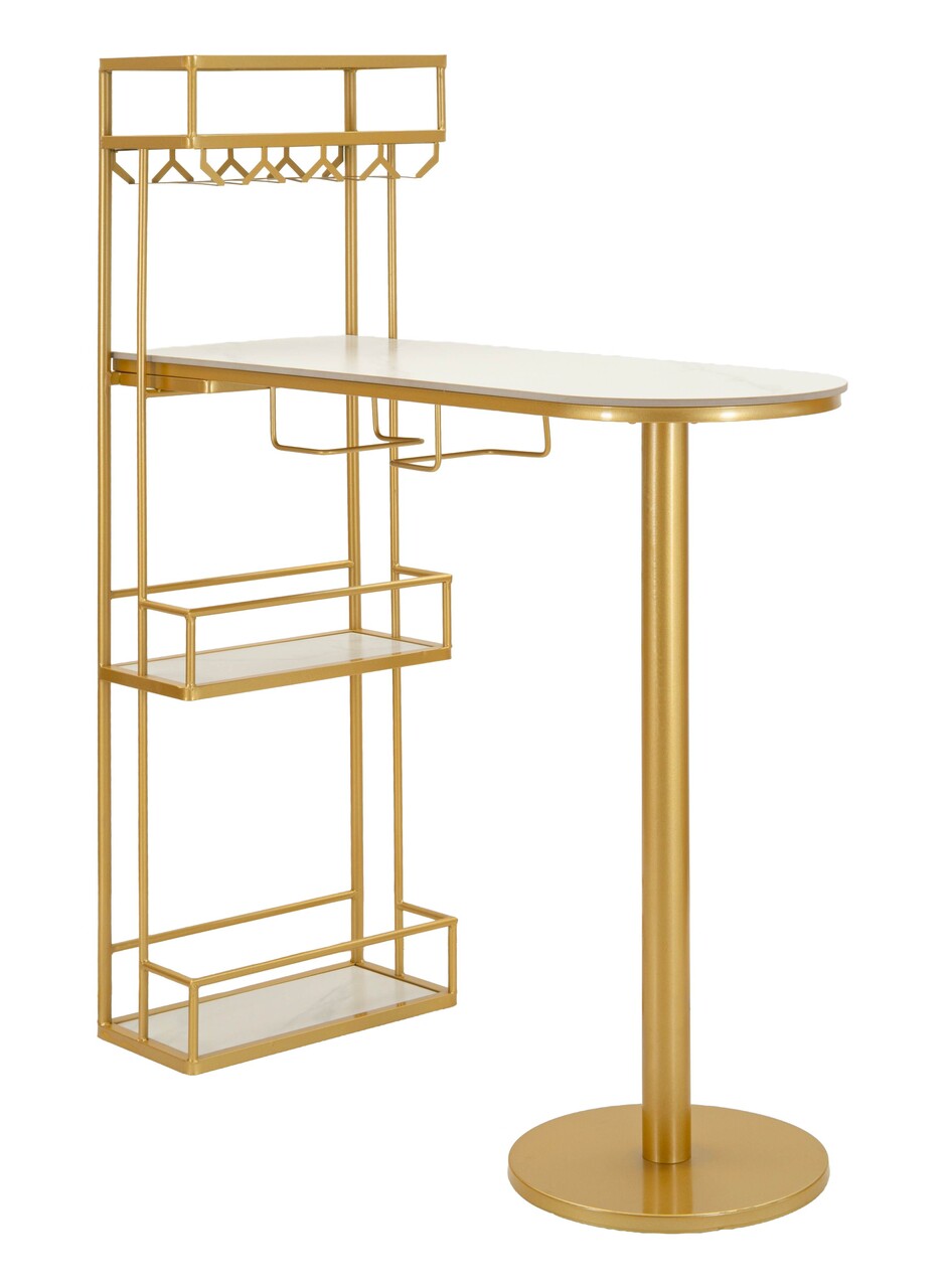 Masa de bar, Mauro Ferretti, Luxy, 120x45x150 cm, metal/imitatie de marmura, auriu/alb - imagine 2