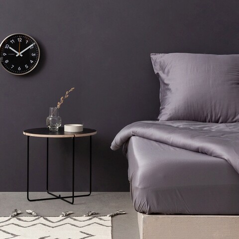 Cearceaf Cu Elastic Pat Dublu (Fr) (Es) De Dark Grey Patik Bumbac Satinat