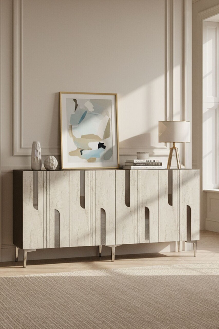 Consola, Hanah Home, Nota 150, 150x75x32 cm, Antracit / Travertin / Argint — imaginea 3