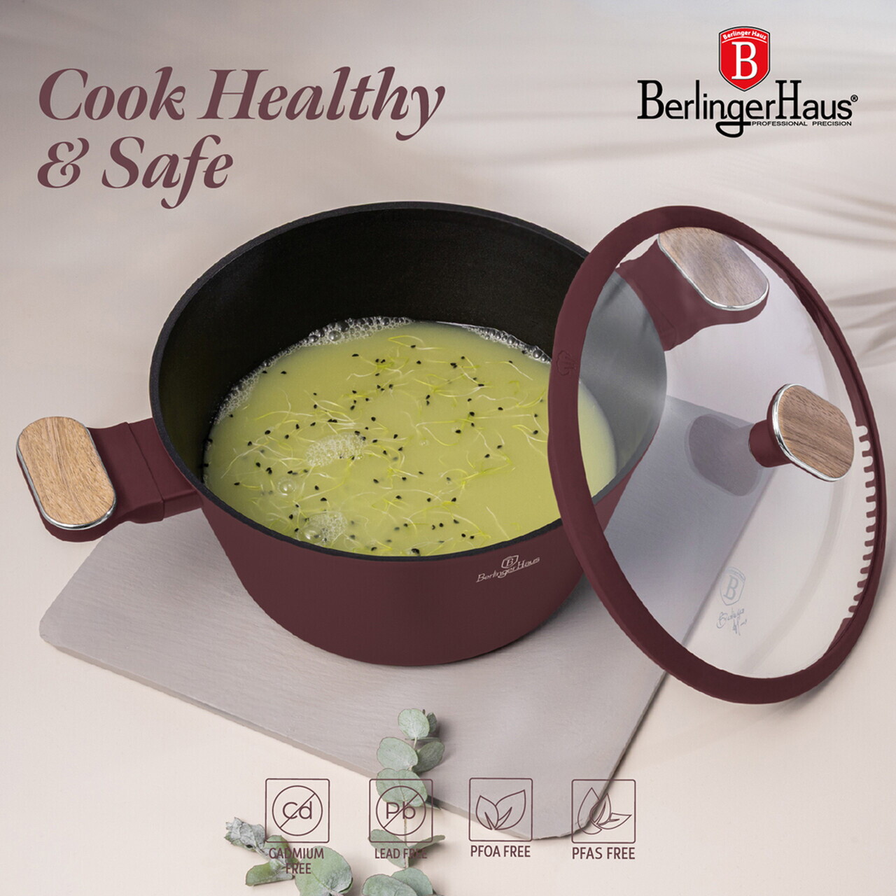 Oala cu capac Berlinger Haus, Leonardo Nordic, 24 cm, 4.3 L, aluminiu forjat, visiniu mat - imagine 12