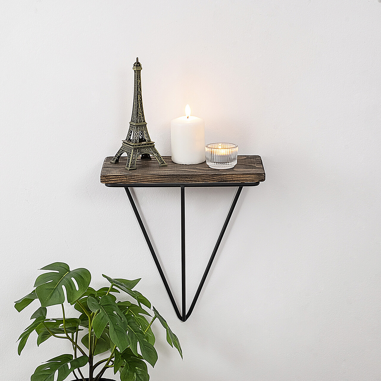 Raft de perete, Cerritos, Phalaenopsis, 27x30x15 cm, Negru / Nuc Inchis - 2 | YEO