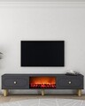 Comoda TV, Hanah Home, Polen Bohem Fireplace, 150x44.6x29.6 cm, PAL , Antracit
