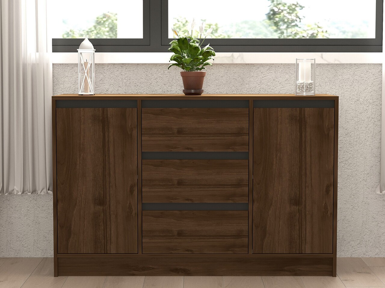 Consola, Puqa Design, Onat, 140x90x40 cm, PAL, Nuc / Antracit - 2 | YEO
