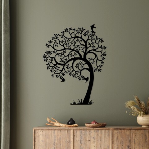 Decoratiune de perete, lonely tree, metal, dimensiune: 56 x 70 cm, negru