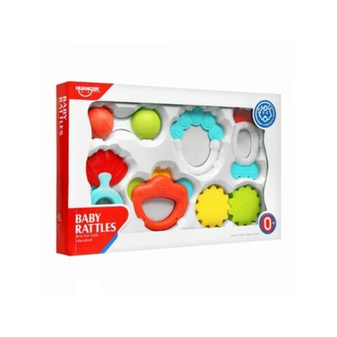 Set 6 jucarii pentru dentitie, Rattle Toys, HE0151, 0M+, silicon/plastic, multicolor
