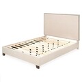 Pat tapitat Queen Size 155x205 cm cu somiera, Newark, L.209 l.166 H.130, lemn/stofa, bej