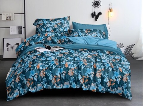 Lenjerie de pat dubla, king size, 4 piese, bs005, policoton, multicolor