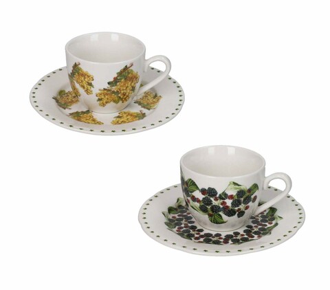 Set 2 cesti cu farfurie pentru cafea, Le Primizie Fresh Fruits, Brandani, D12.5x6.5 cm, portelan