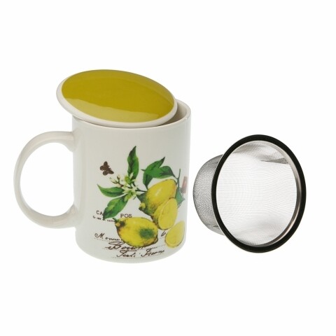 Cana pentru ceai Lemon, Versa, 350 ml, portelan, multicolora