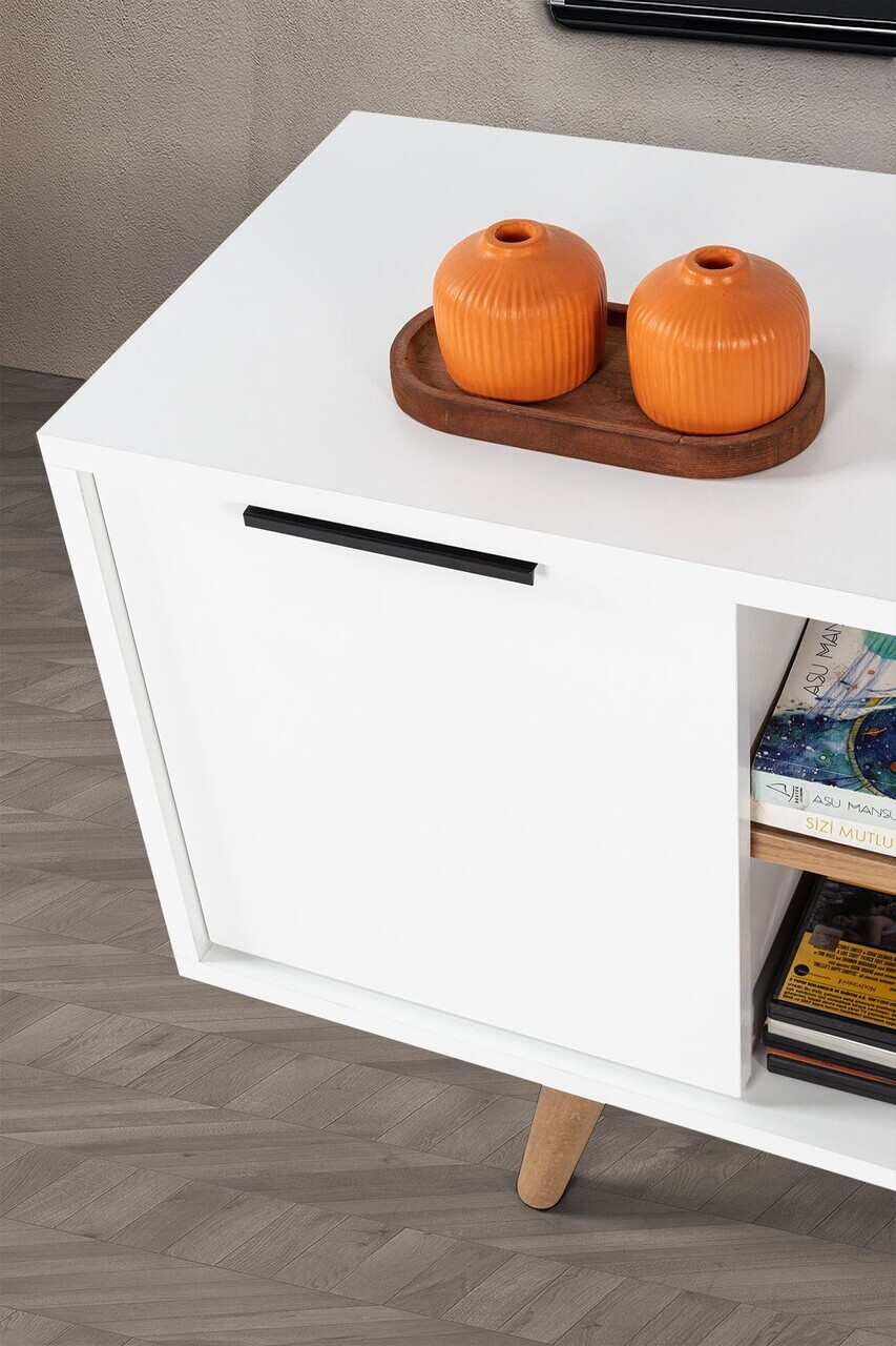 Comoda TV, Hanah Home, Sina 3318, 130x59x35 cm, PAL, Alb/Maro — imaginea 6