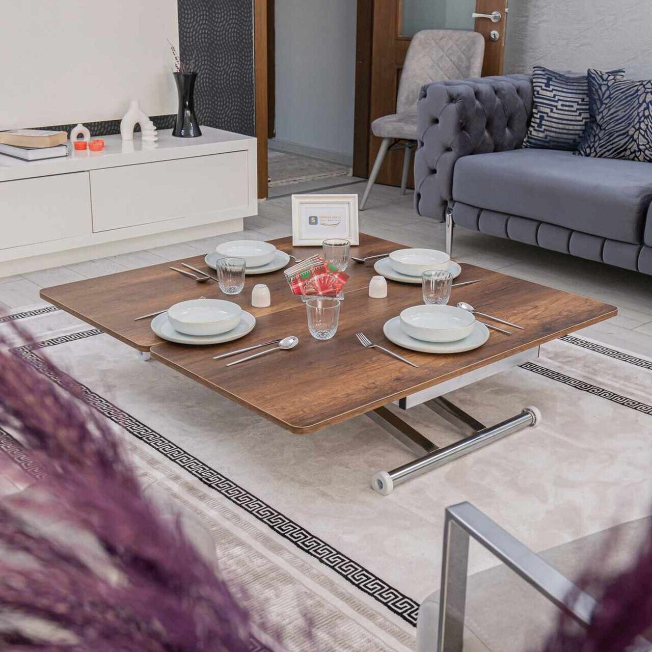 Masuta de cafea, Hanah Home, Home Ext, MDF, Nuc / Crom — imaginea 4