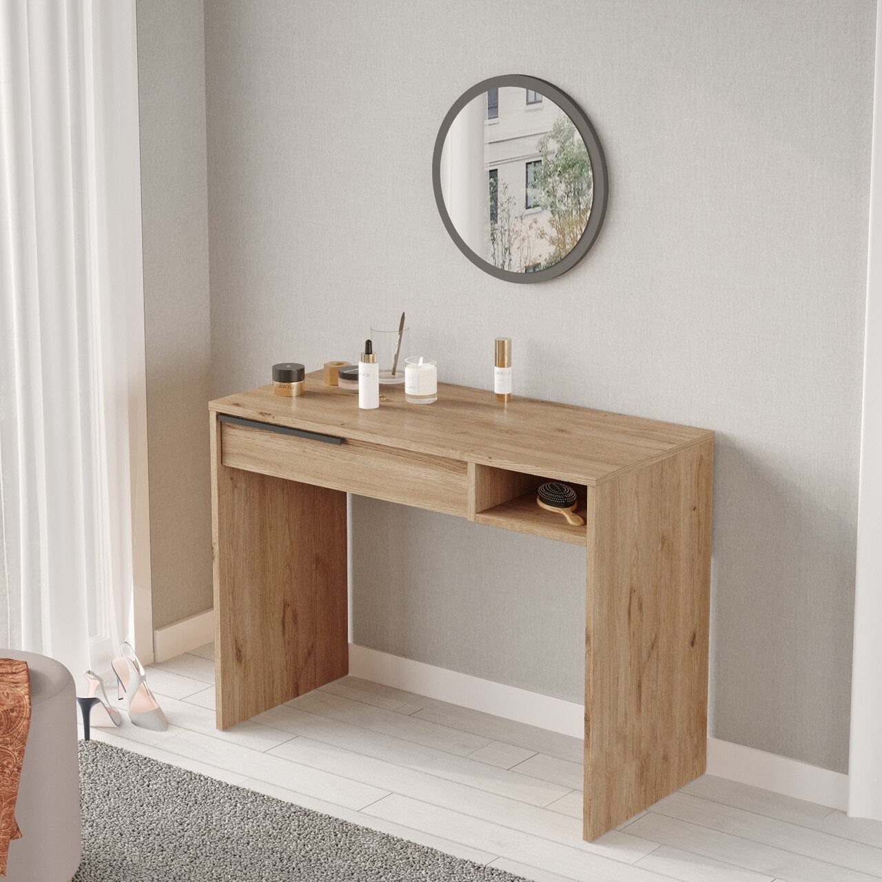Masa de machiaj, Hanah Home, On18-S, 100x75x44.5 cm, Maro - view 4