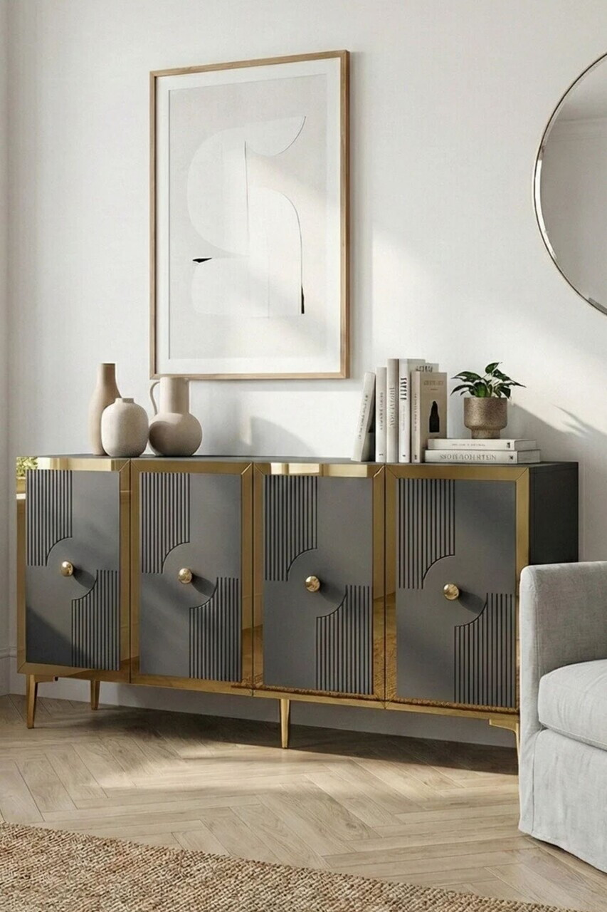Consola, Hanah Home, Pega 150, 125x75x32 cm, Antracit / Aur — imaginea 3