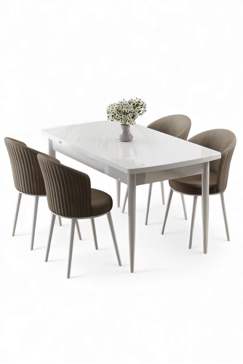 Set masă și scaune extensibile (5 Pieces), Hanah Home, Asfel, Alb / Cappuccino - view 2