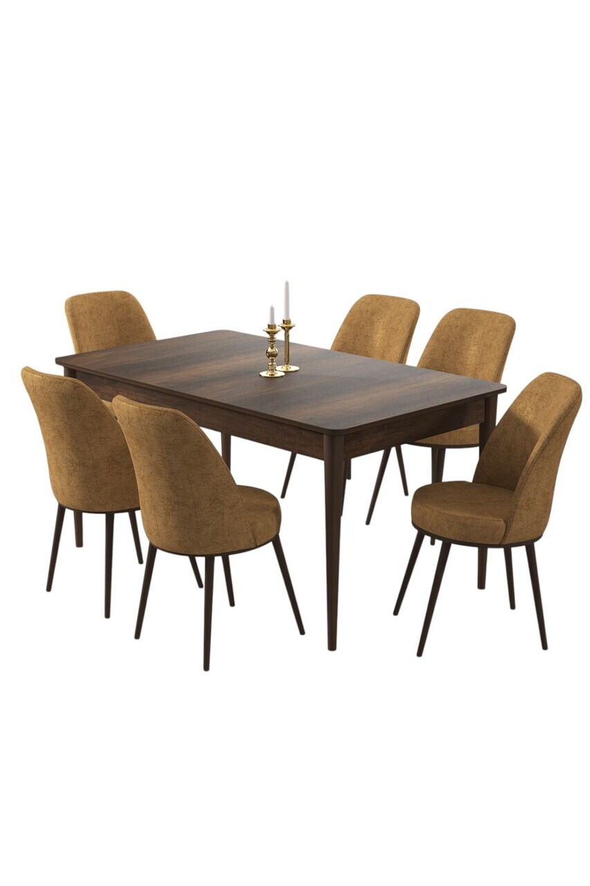Set masa si scaune (7 piese), Hanah Home, Pir, Model baroc din lemn / Cappuccino — imaginea 2