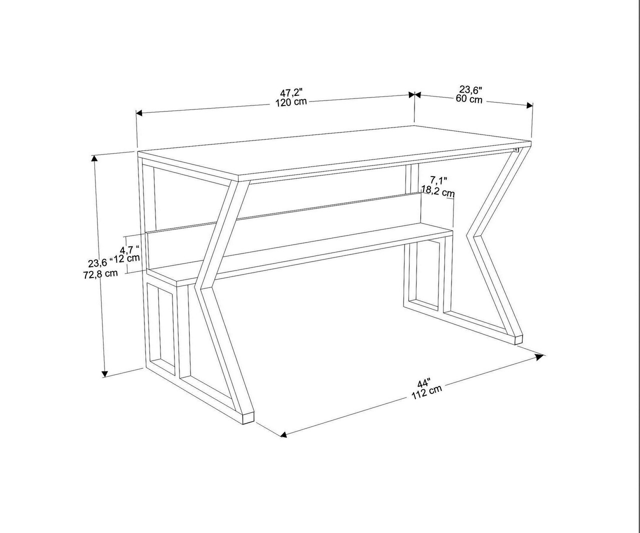Birou, Zena Home, Wake, 120x72.8x60 cm, PAL, Verde
