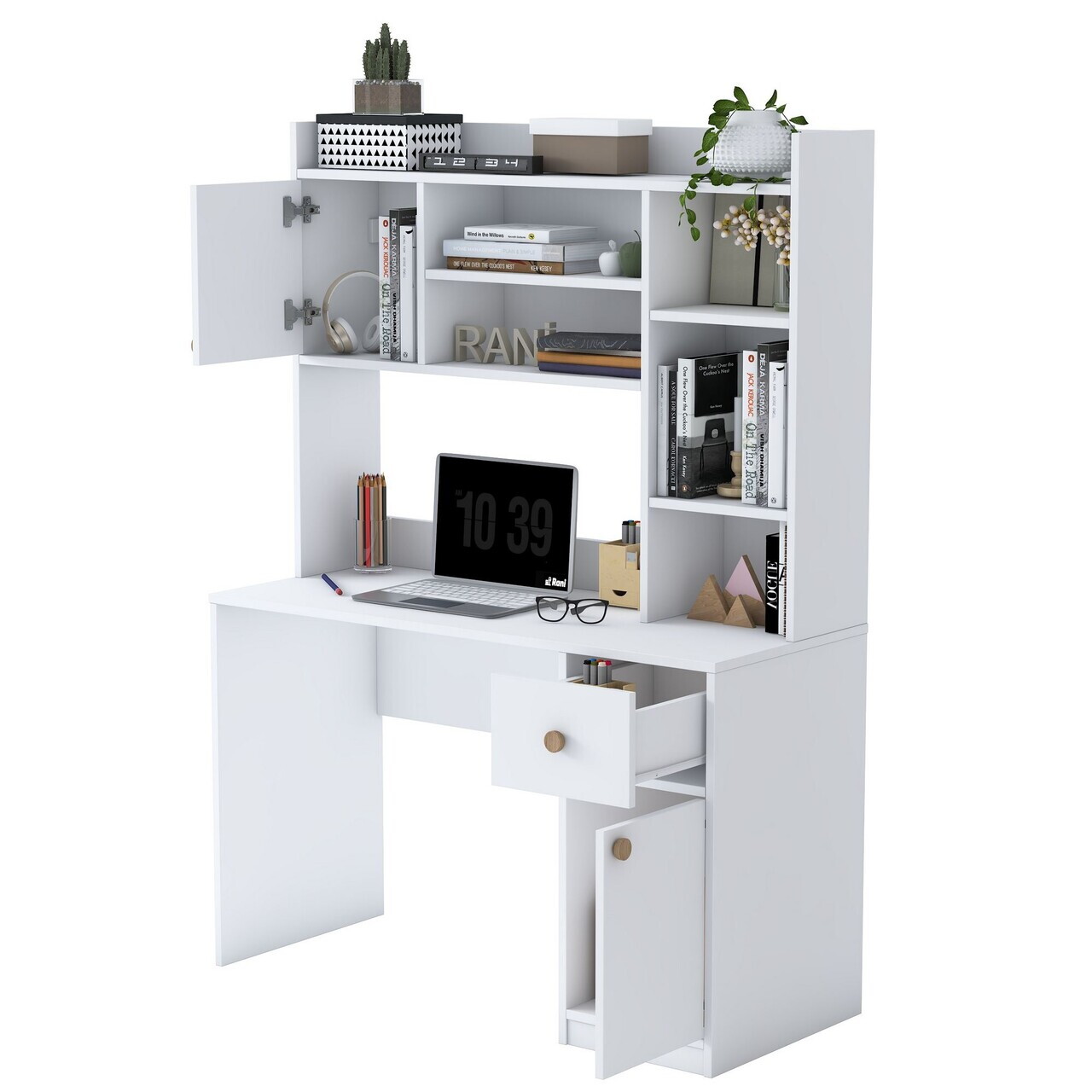 Set birou si biblioteca, Hanah Home, HA128, 120x166x50 cm, PAL melaminat, Alb - view 8
