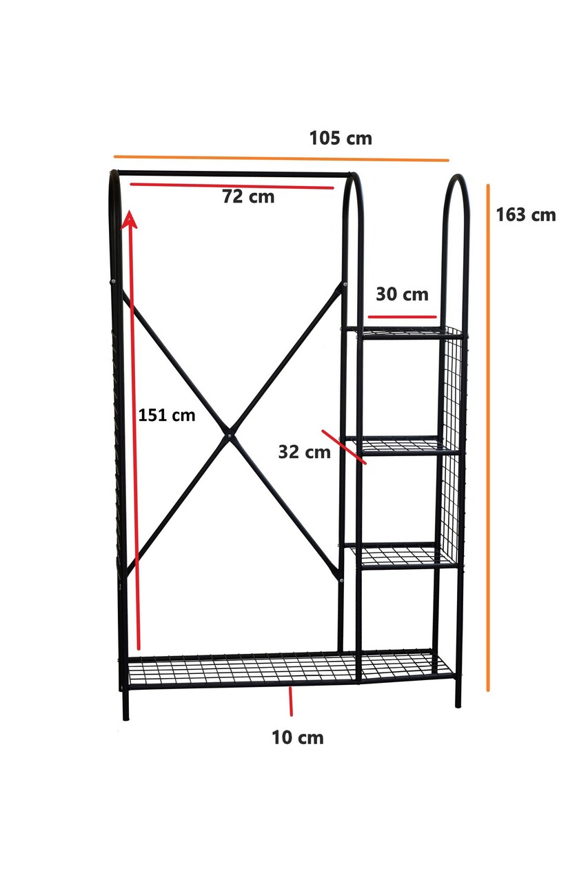 Cuier de perete, Puqa Design, Peter, 169x110x31 cm, Metal, Negru