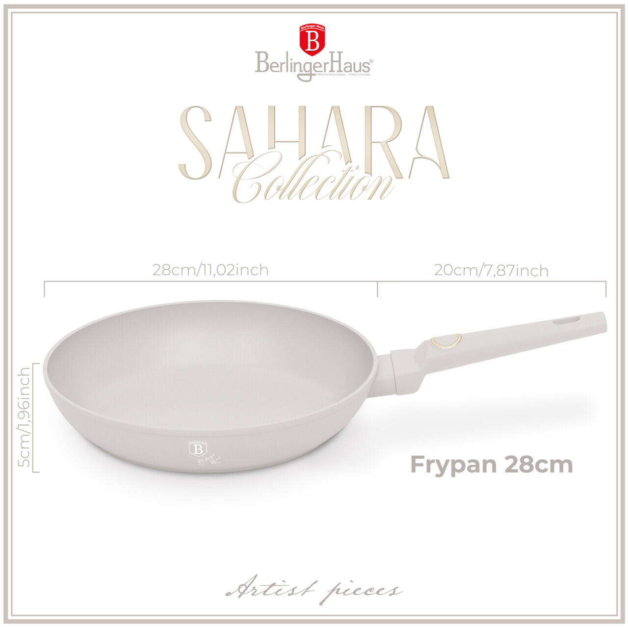 Tigaie Berlinger Haus, Sahara, 28 cm, 2.4 L, aluminiu forjat, crem mat - imagine 7