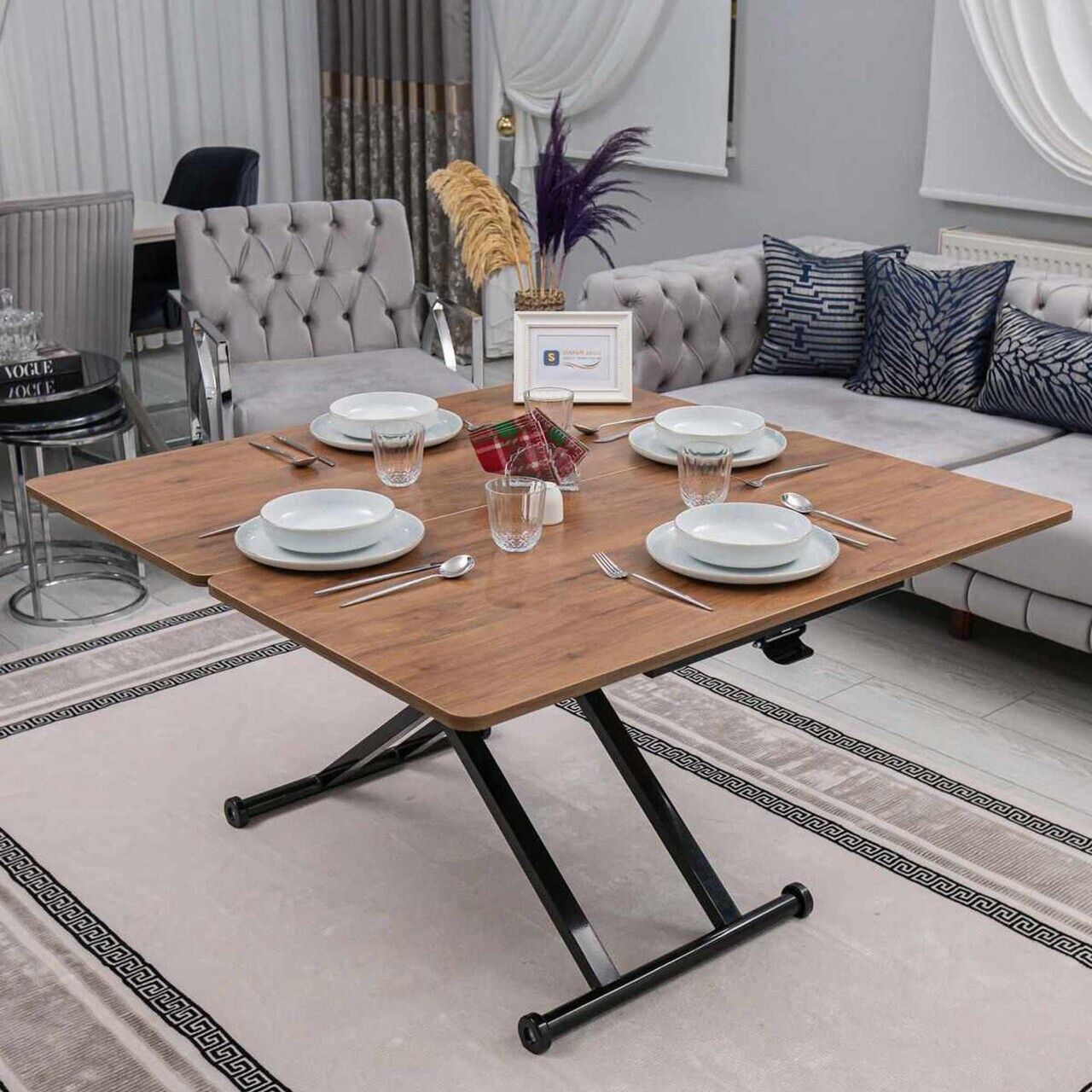 Masuta de cafea, Hanah Home, Home, MDF, Nuc / Negru — imaginea 3
