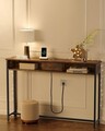 Consola cu cu priza si USB Slim, Vasagle, 120x25x81 cm, PAL/otel, maro
