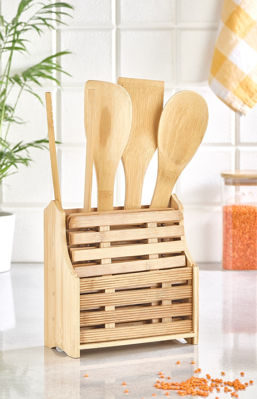 Suport pentru ustensile de bucatarie, Hermia, 337GLZ1186, Suport: 30 cm (4 bucăți), Lemn