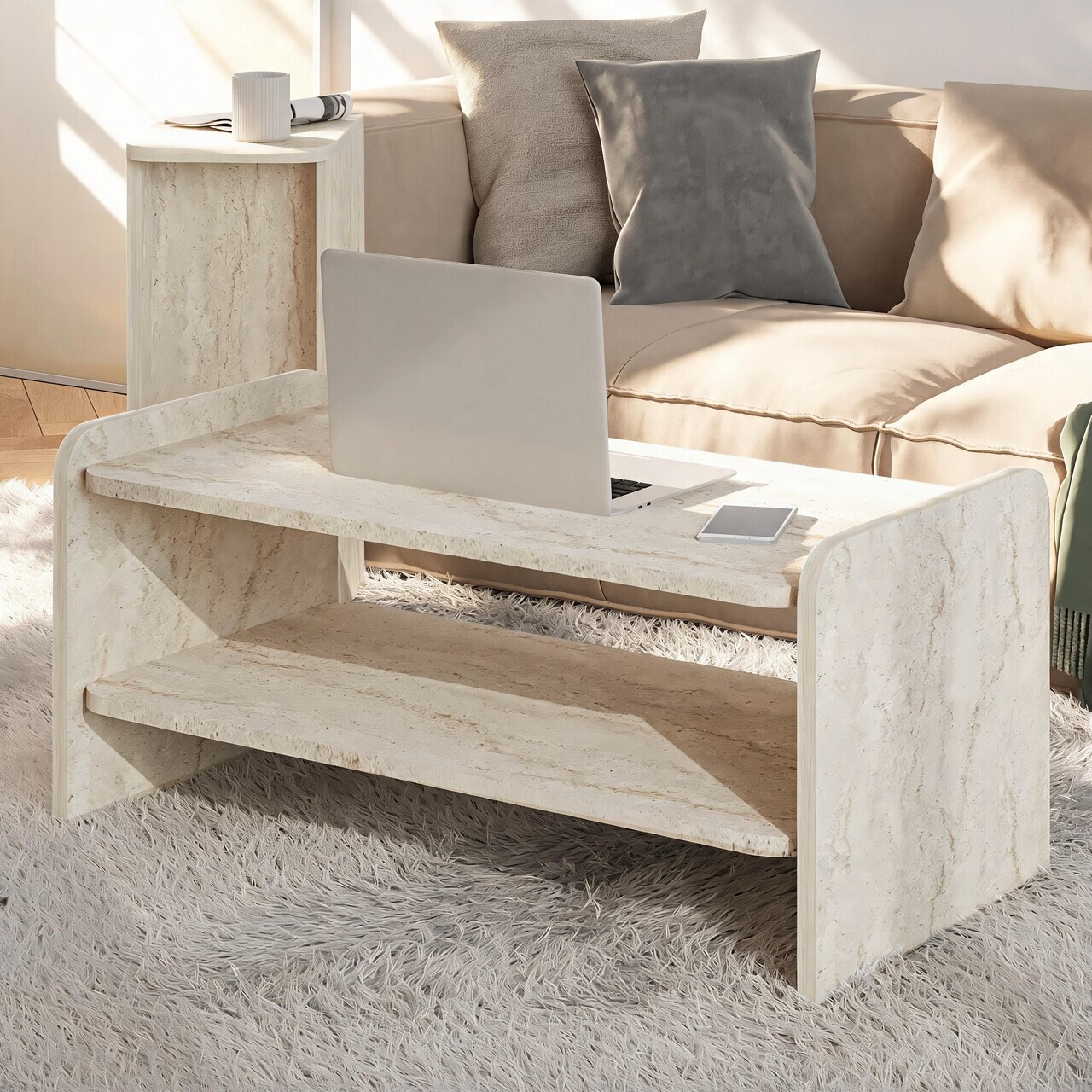 Masuta de cafea, Hanah Home, Amon, Travertin — imaginea 3