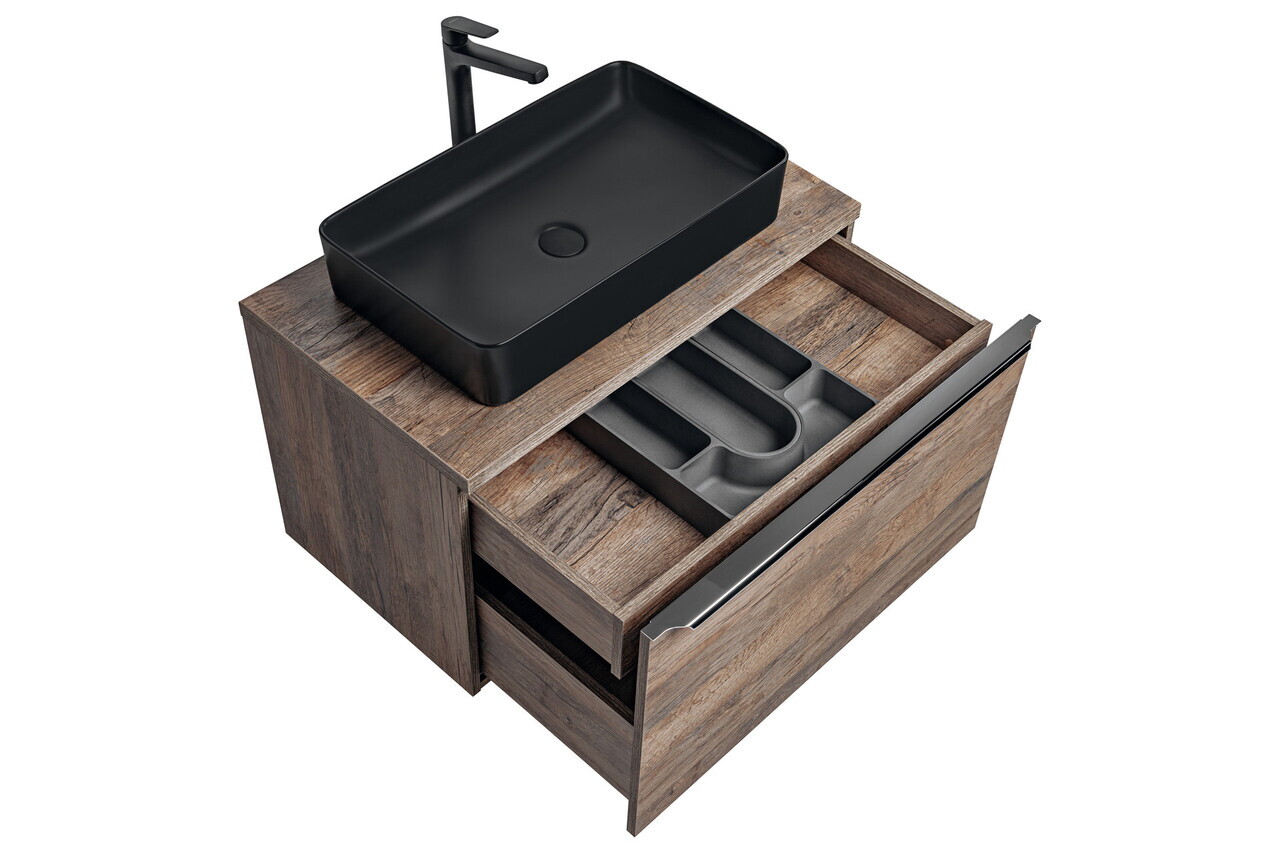Set mobiler baie, dulap cu lavoar, 80 cm, Santa Fe Oak Black, Comad, PAL laminat, stejar santa fe vintage — imaginea 2