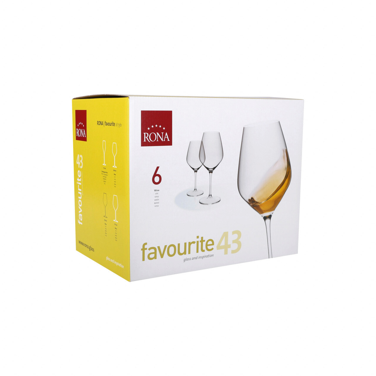 Set 6 pahare pentru vin Favourite, Rona, 430 ml, sticla, transparent