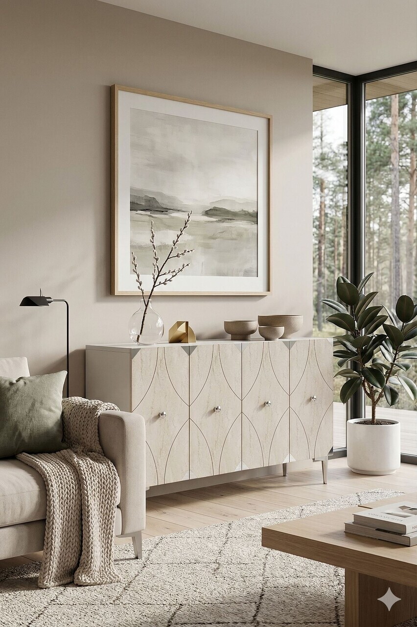 Consola, Hanah Home, Alfa 120, 120x75x32 cm, PAL, White / Travertine / Silver — imaginea 2