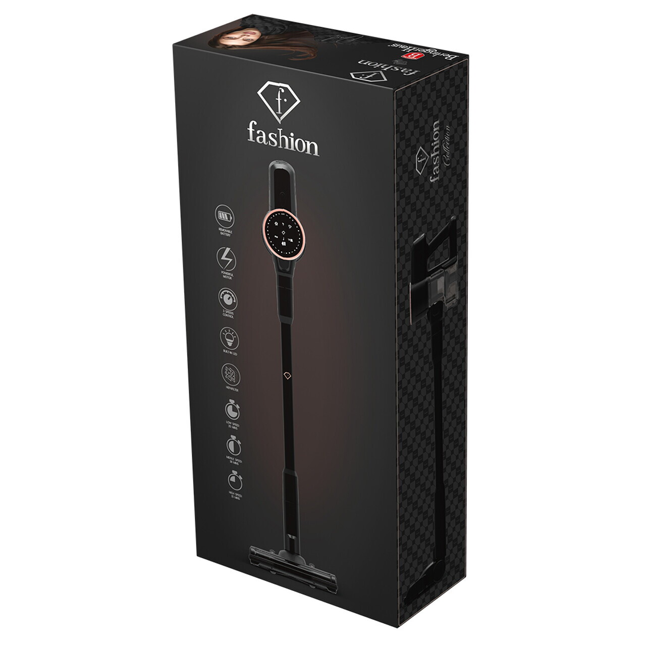 Aspirator vertical Fashion TV, Matte Black-Rose Gold, 250 W, 3 viteze, negru - imagine 20
