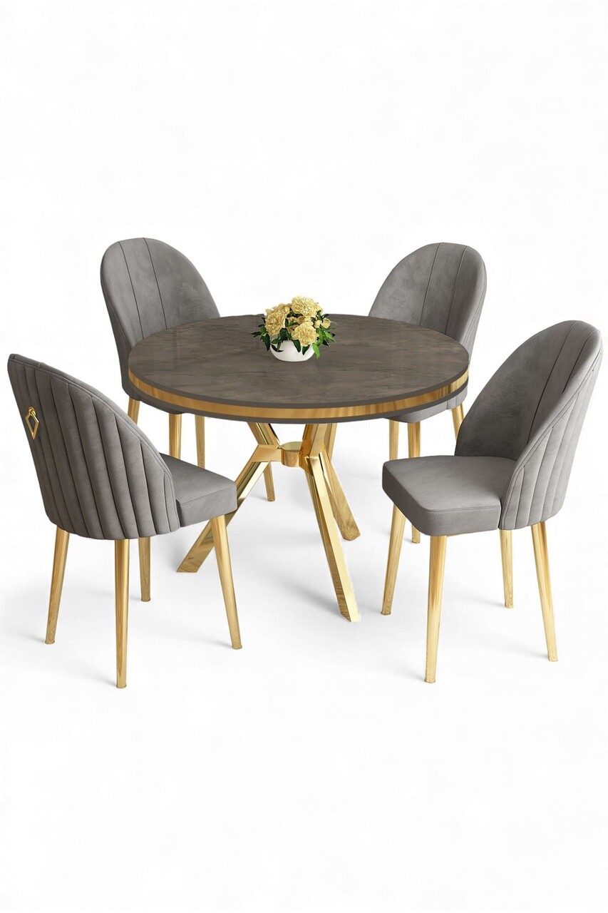 Set masă și scaune (5 bucăți), Hanah Home, Mos, Antracit / Auriu / Gri - view 2